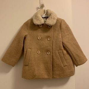 New Zara little girls pea coat size 3/4 Tan/khaki new with tags